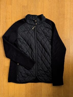 Saint James Navy Quilted Front Knit Jacket